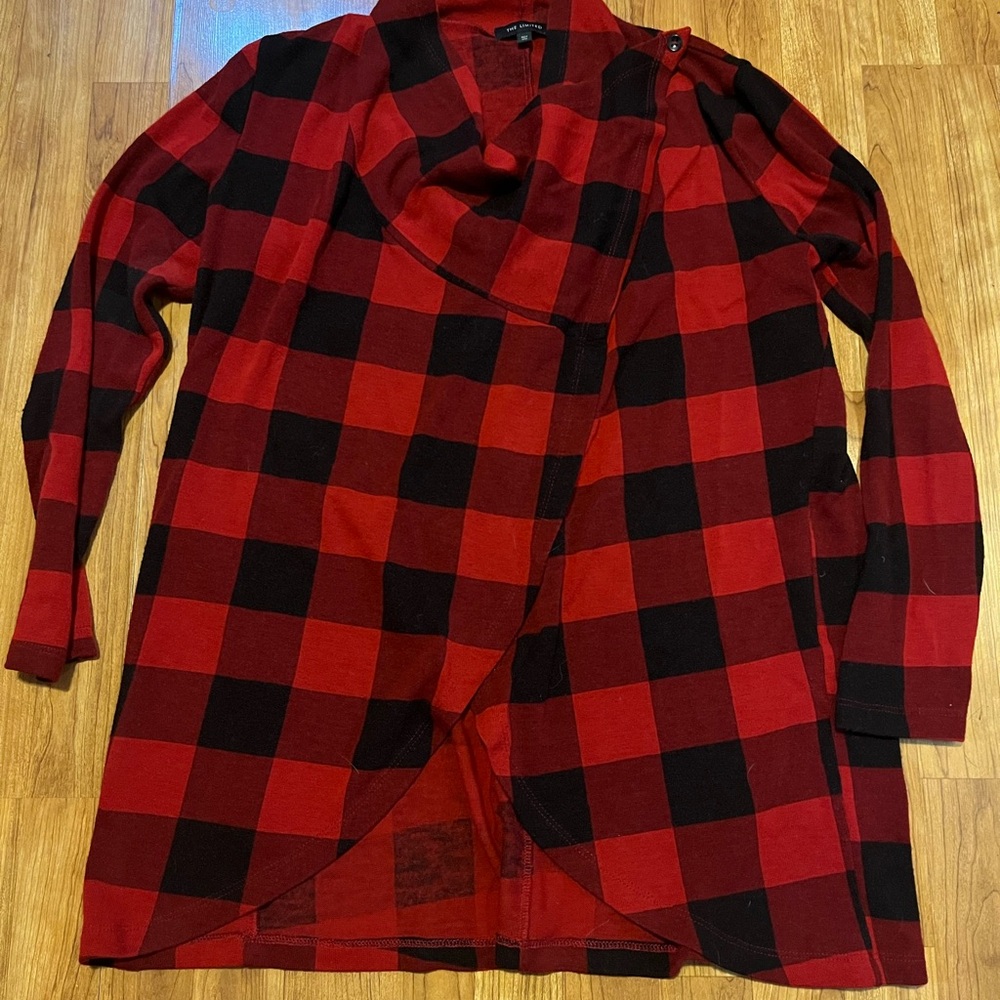 The Limited Red and Black Buffalo Plaid Cardigan, L